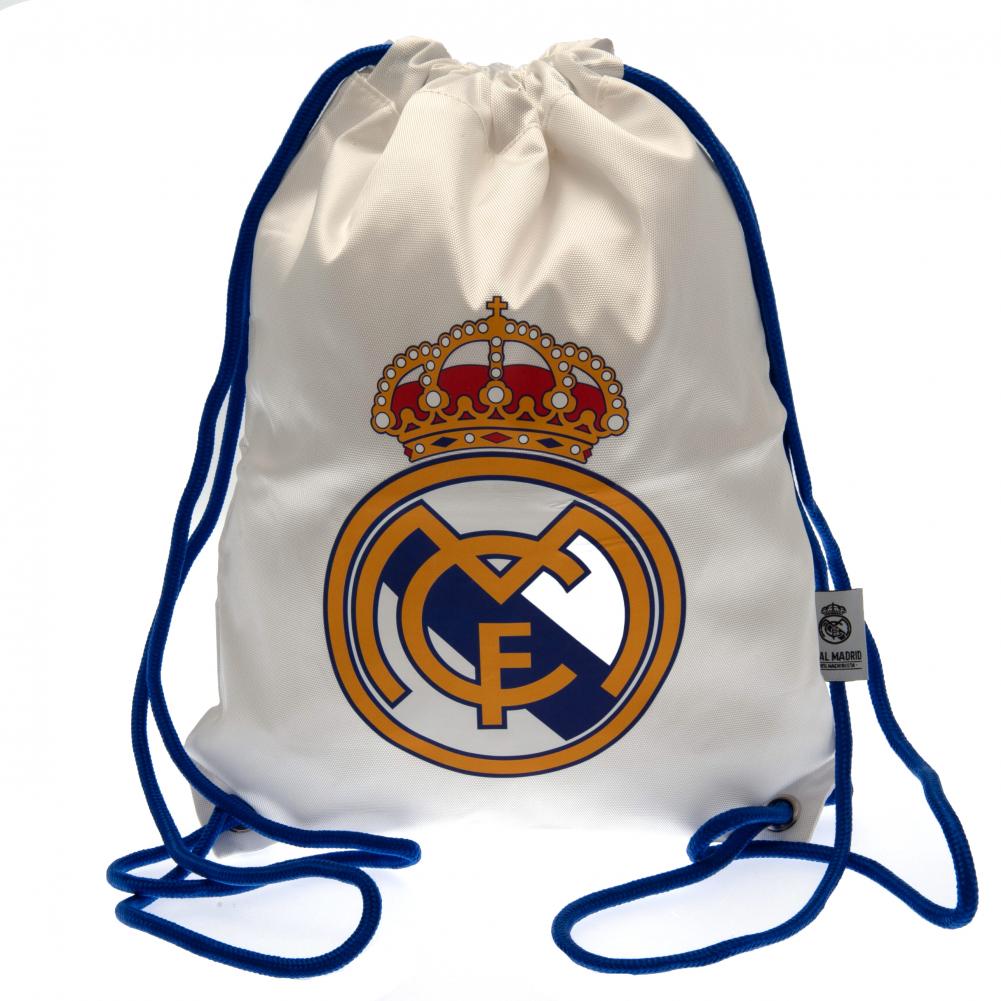White gym bag featuring full colour Real Madrid club crest