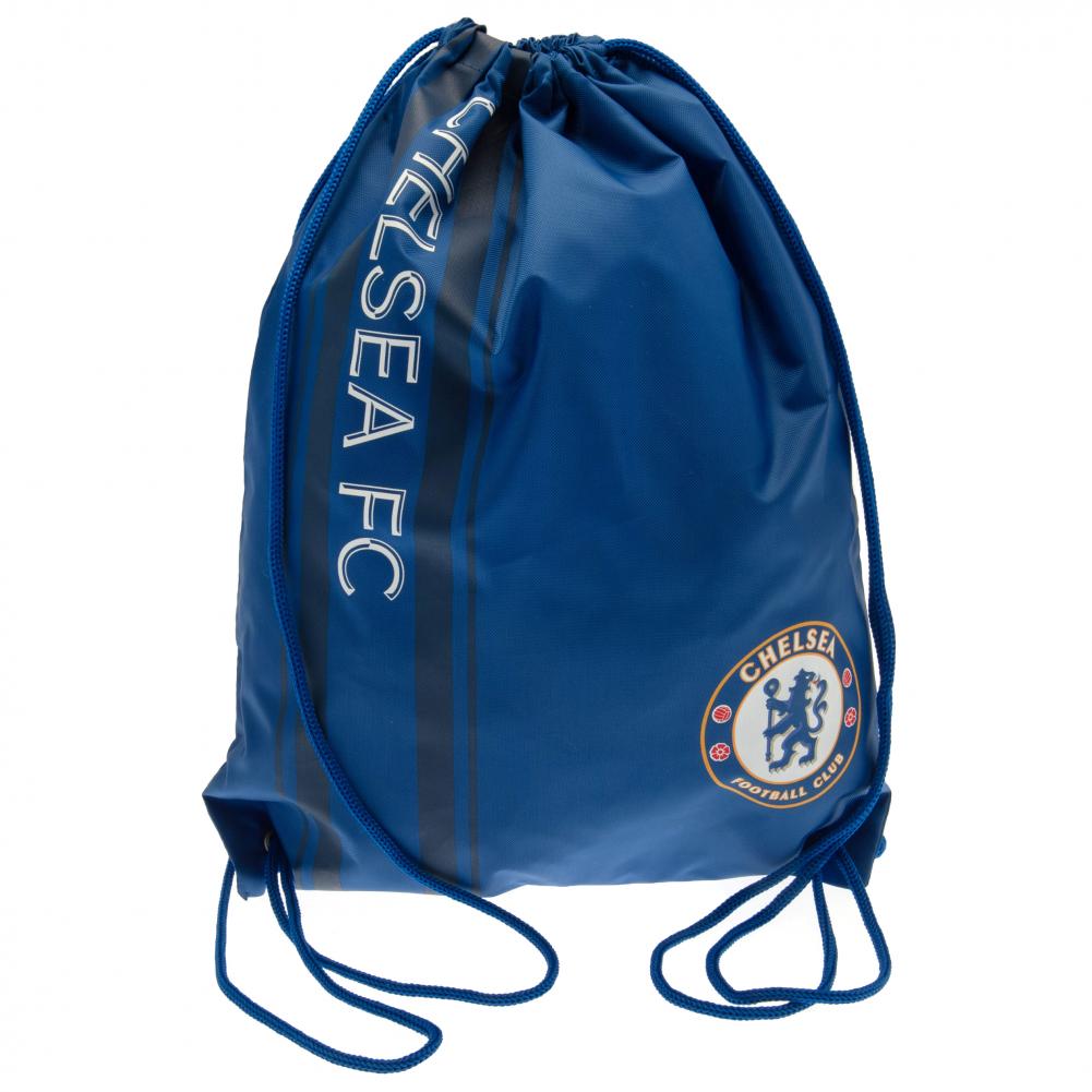 Stripe design gym bag featuring Chelsea FC text and full colour club crest