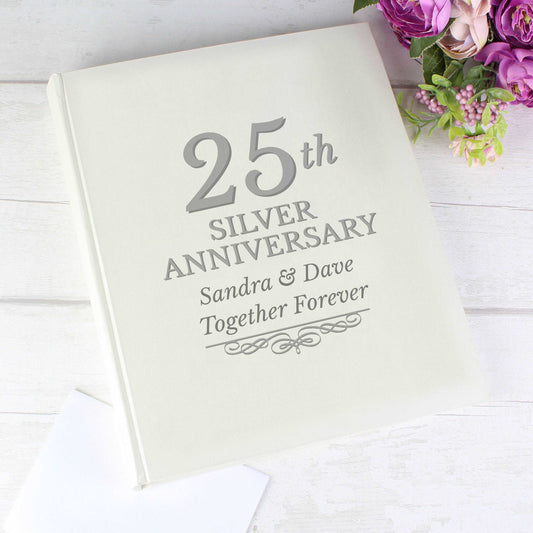 White and Silver 25th Silver wedding anniversary Personalised Photo album cover By Sweetlea Gifts