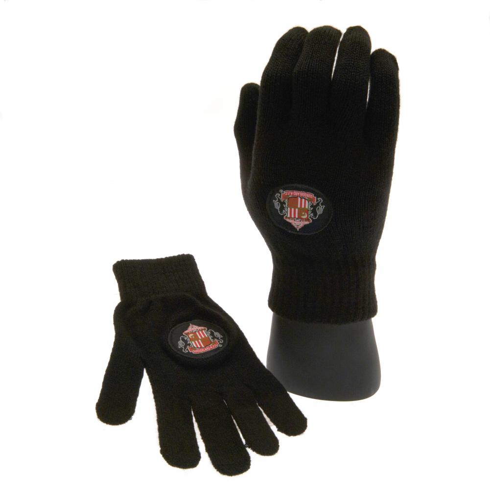 Childrens black knitted gloves, Featuring a full colour Sunderland club crest
