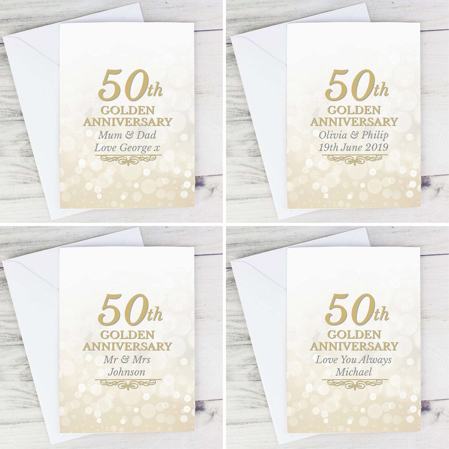 examples of 4 50th Golden anniversary card personalised By Sweetlea Gifts