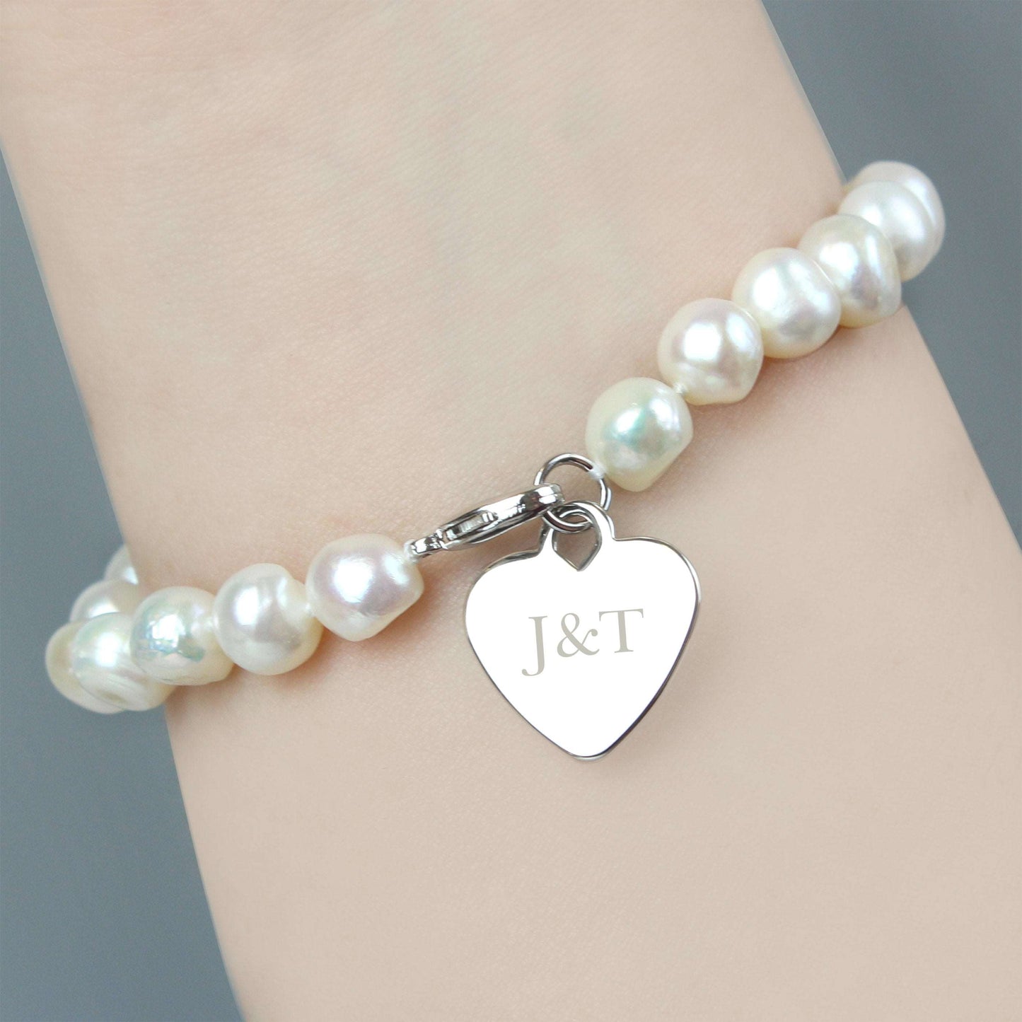 Personalised Pearl Bracelet with Heart pendent By Sweetlea Gifts