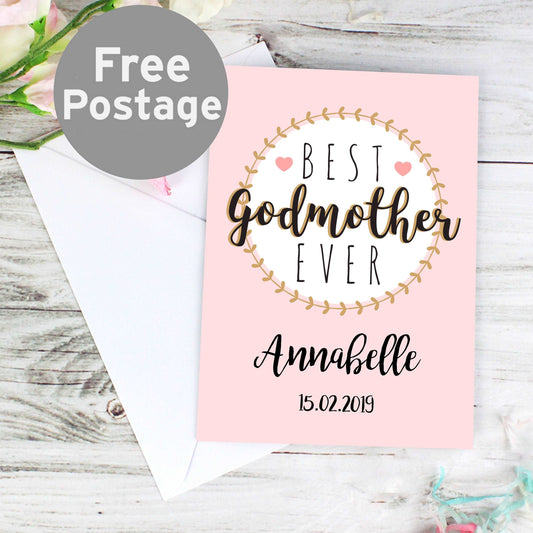 Pink Best Godmother Ever personalised Card By Sweetlea Gifts