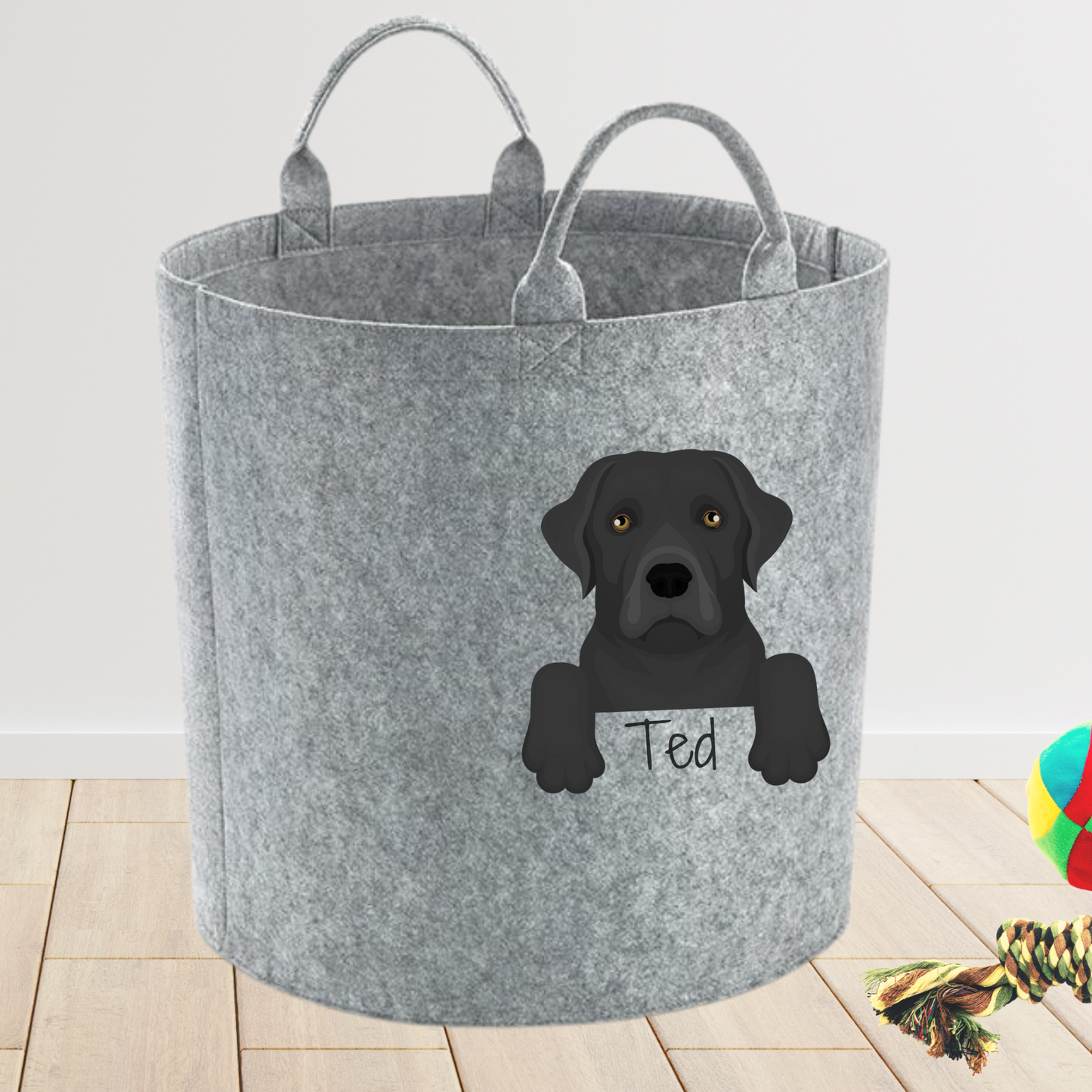 Labrador retriever dog toy storage bag personalised