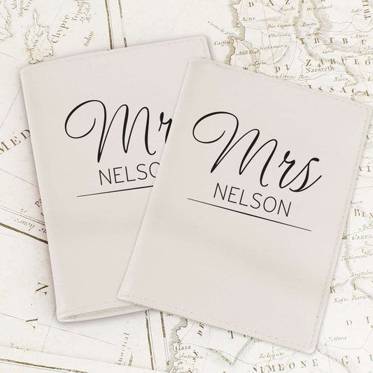 Personalised Classic Mr & Mrs Cream Passport Holders