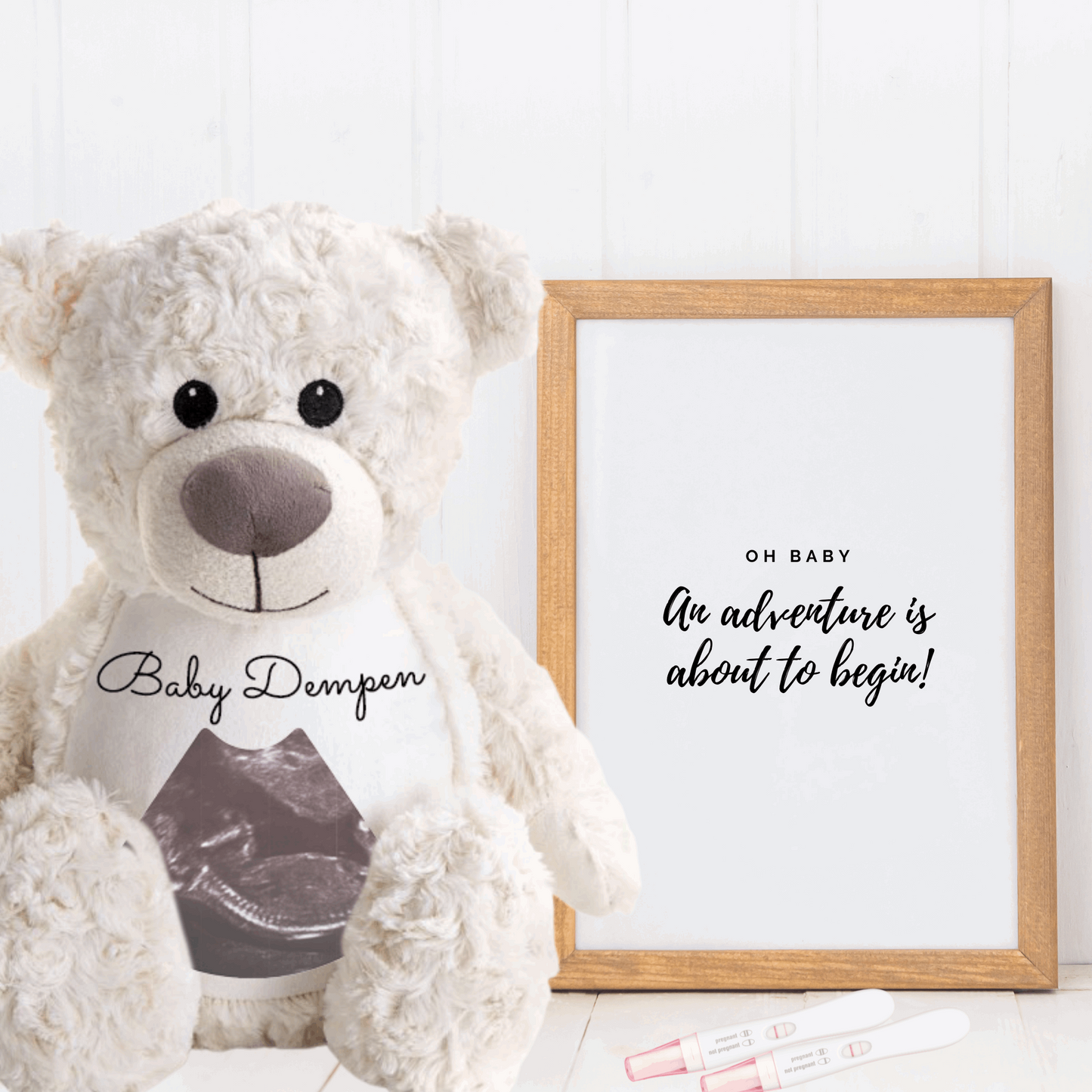 Hello Bear Neutral Cream Baby scan photo bear, with personalised gift bag