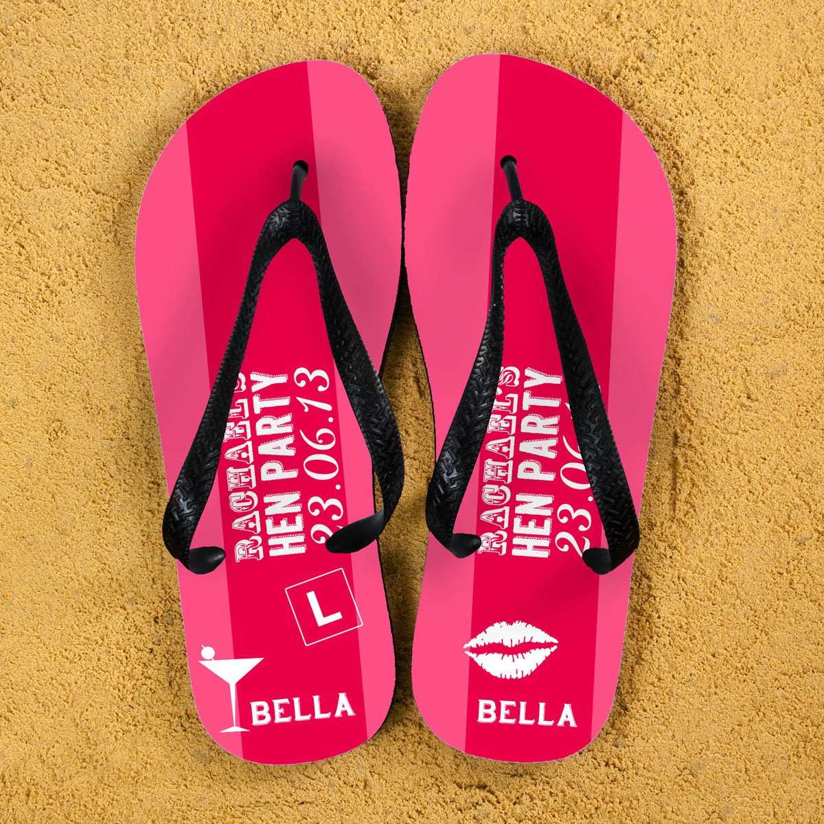 Hen Party Personalised Flip Flops in Pink-Personalised Gift By Sweetlea Gifts