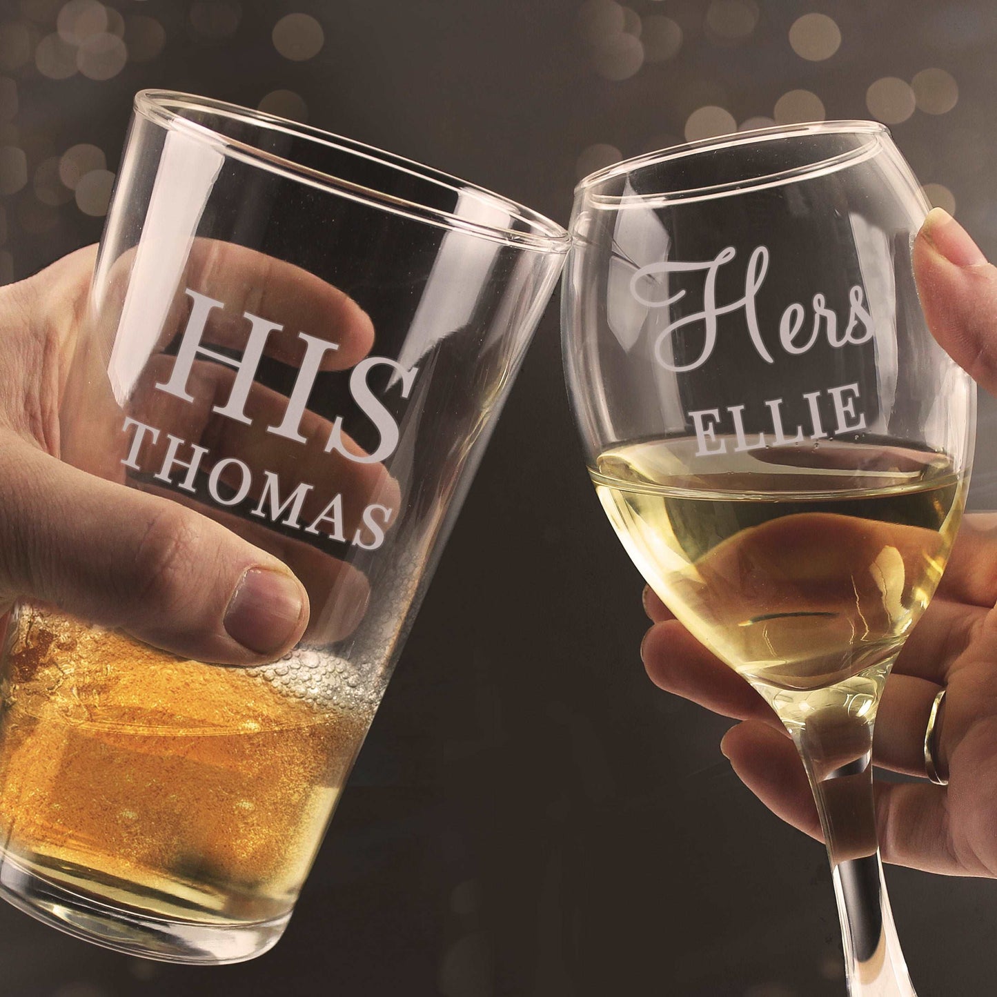 His & Hers Personalised Pint and wine glass set