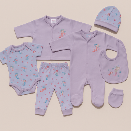 Baby Girls Pink Mermaid theme 7 piece Layette set