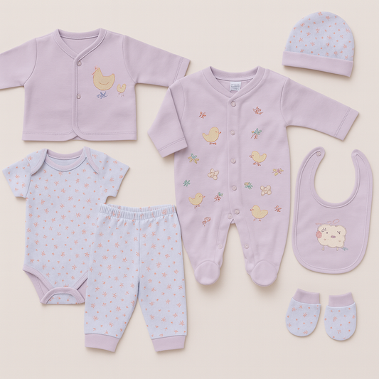 Pink Farm animal theme 7 piece Baby Layette set