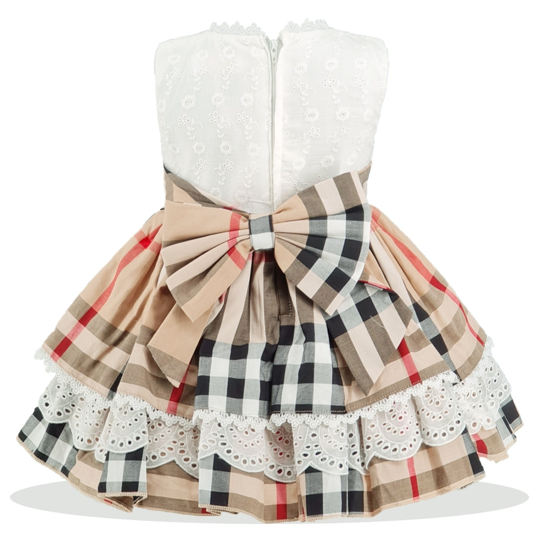 Baby & Toddler girls Beige Tartan Laced party dress