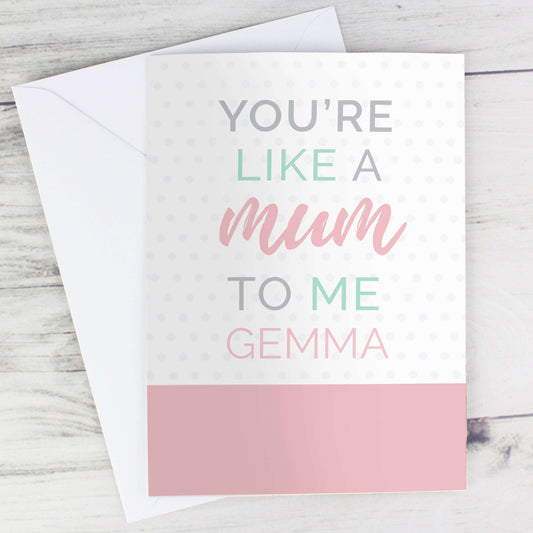 Youre like a mum to me personalised polka dot pastel colour greeting card By Sweetlea Gifts