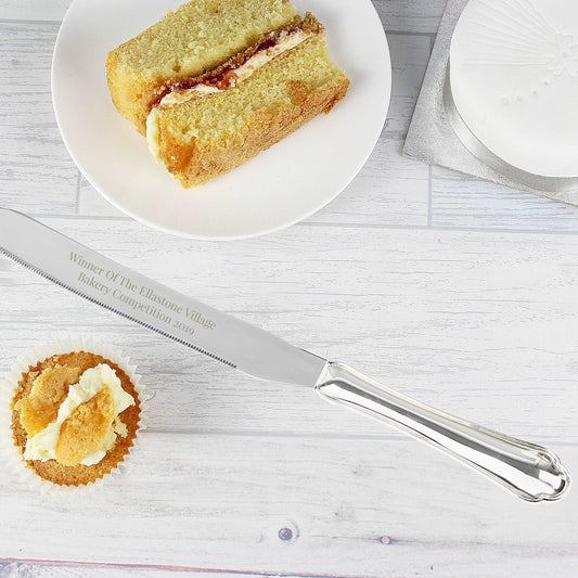 Personalised Modern Cake Knife pictured with cake By Sweetlea Gifts