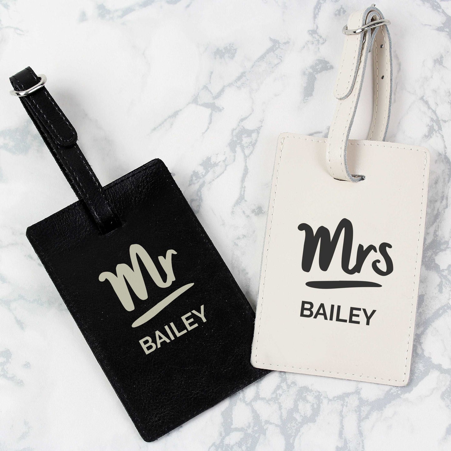 Personalised Mr & Mrs Black & Cream Luggage Tag Set - Honeymoon prep by sweetlea gifts