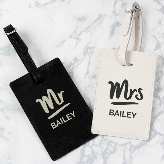 Personalised Mr & Mrs Black & Cream Luggage Tag Set - Honeymoon prep by sweetlea gifts