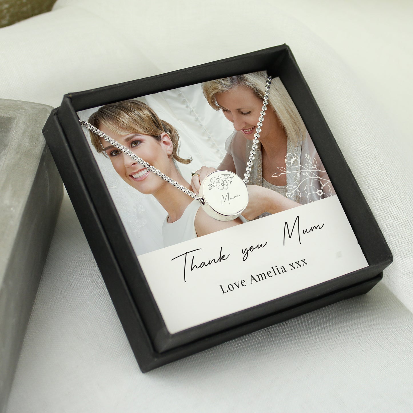 Engraved necklace and photo upload gift box set