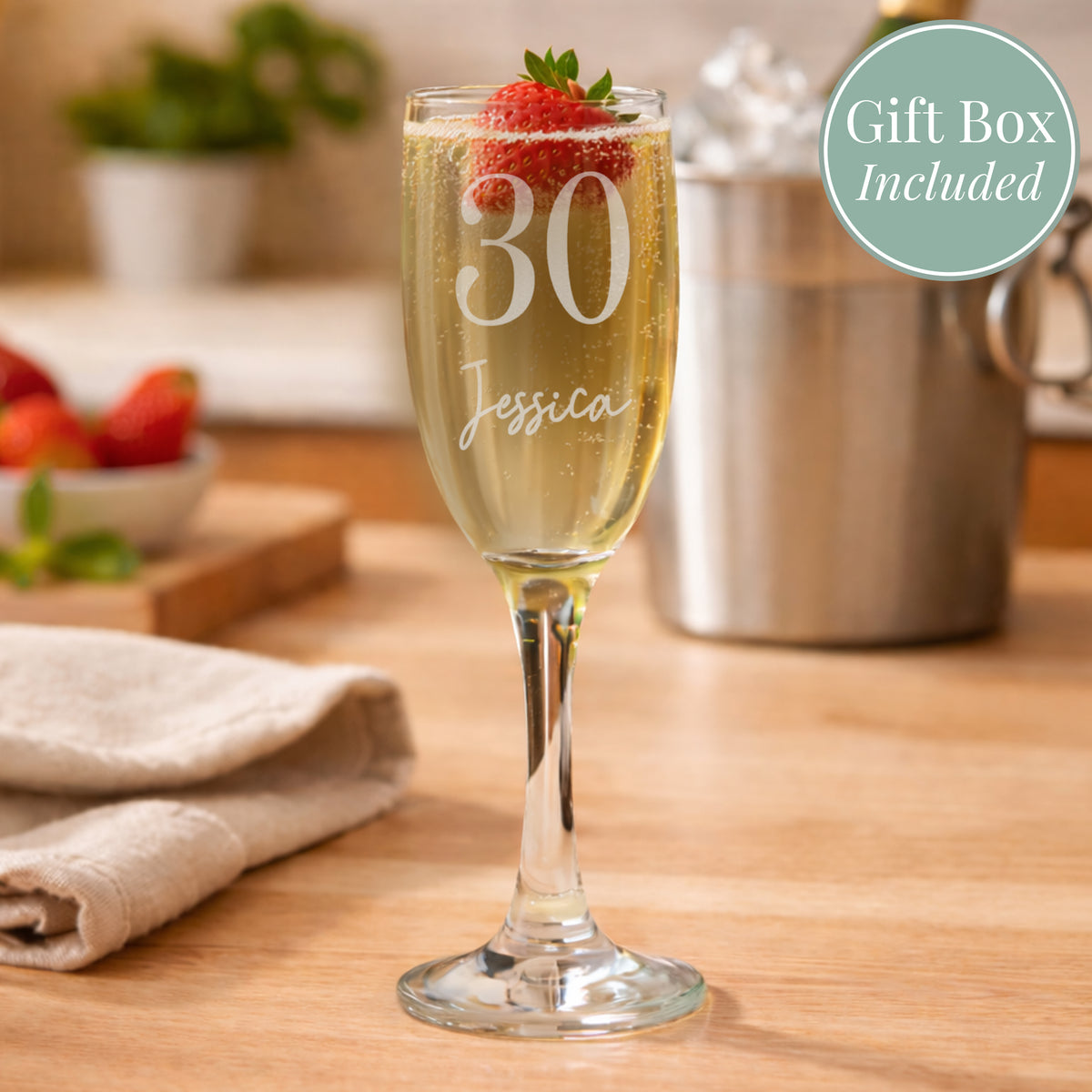 Personalised Big Age & Name Flute Glass