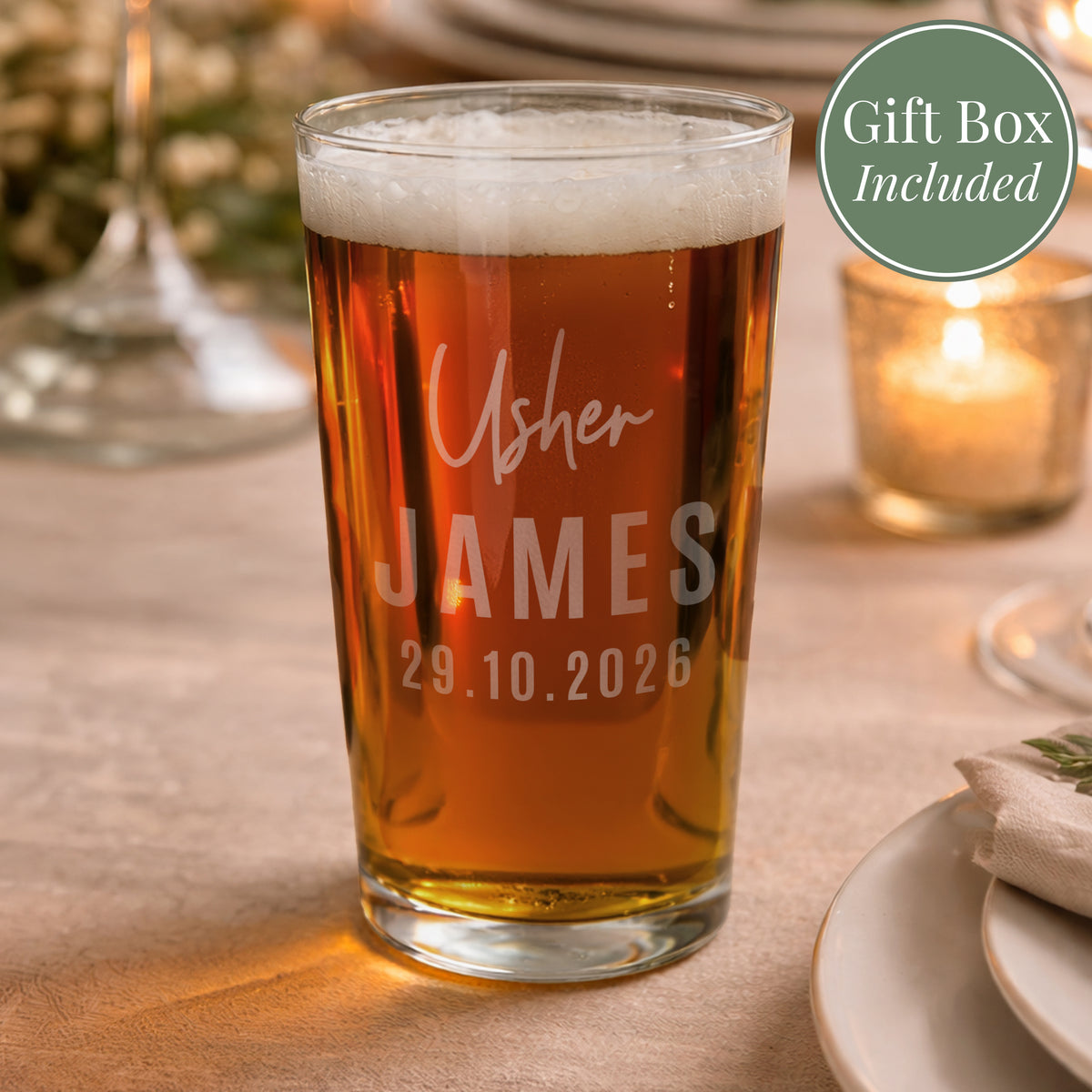 Personalised Usher Elegant Pint Glass