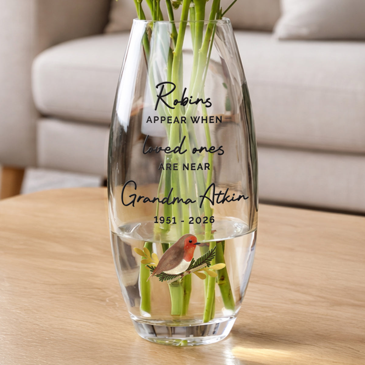 Personalised Robins Appear Bullet Vase