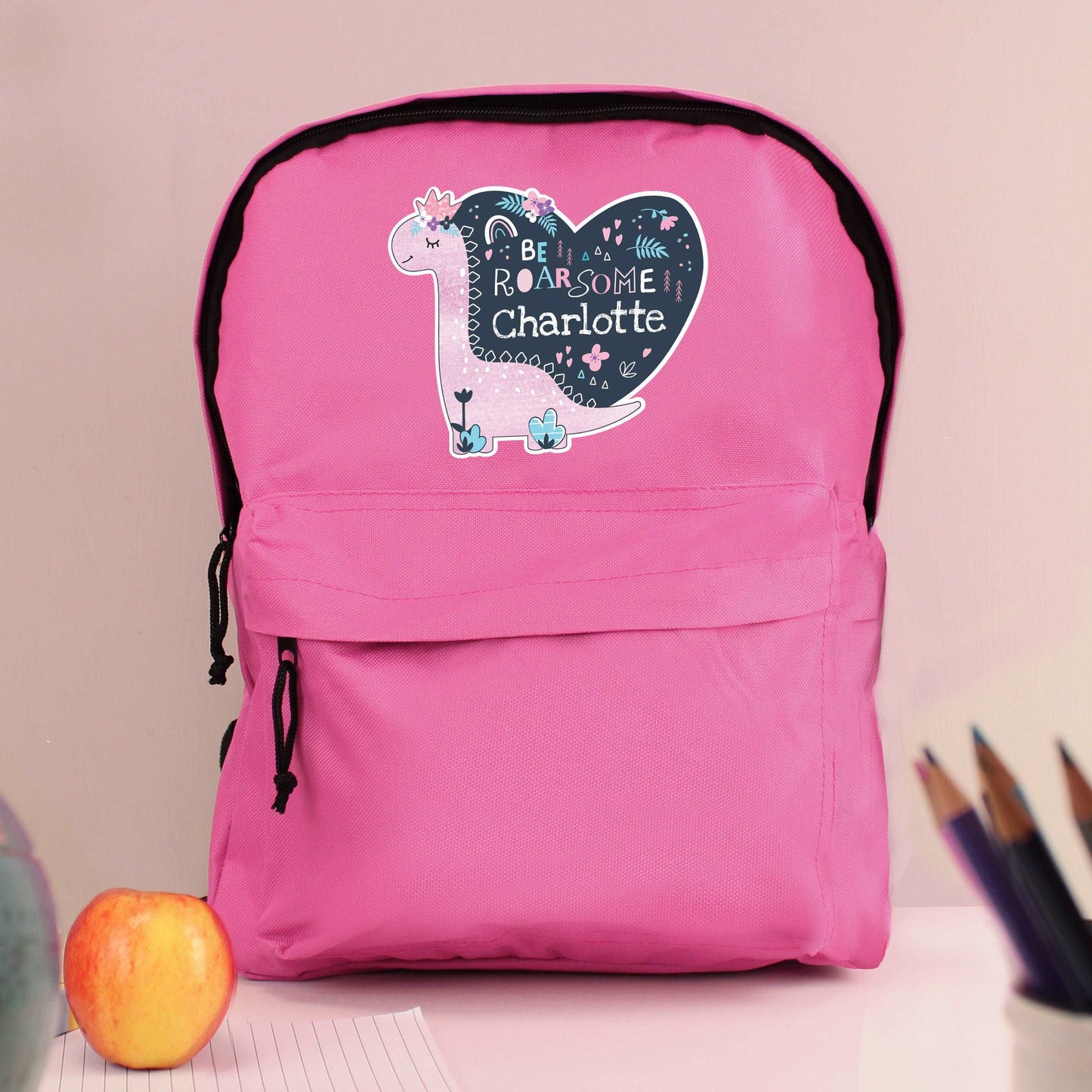 Dinosaur Pink Backpack Personalised