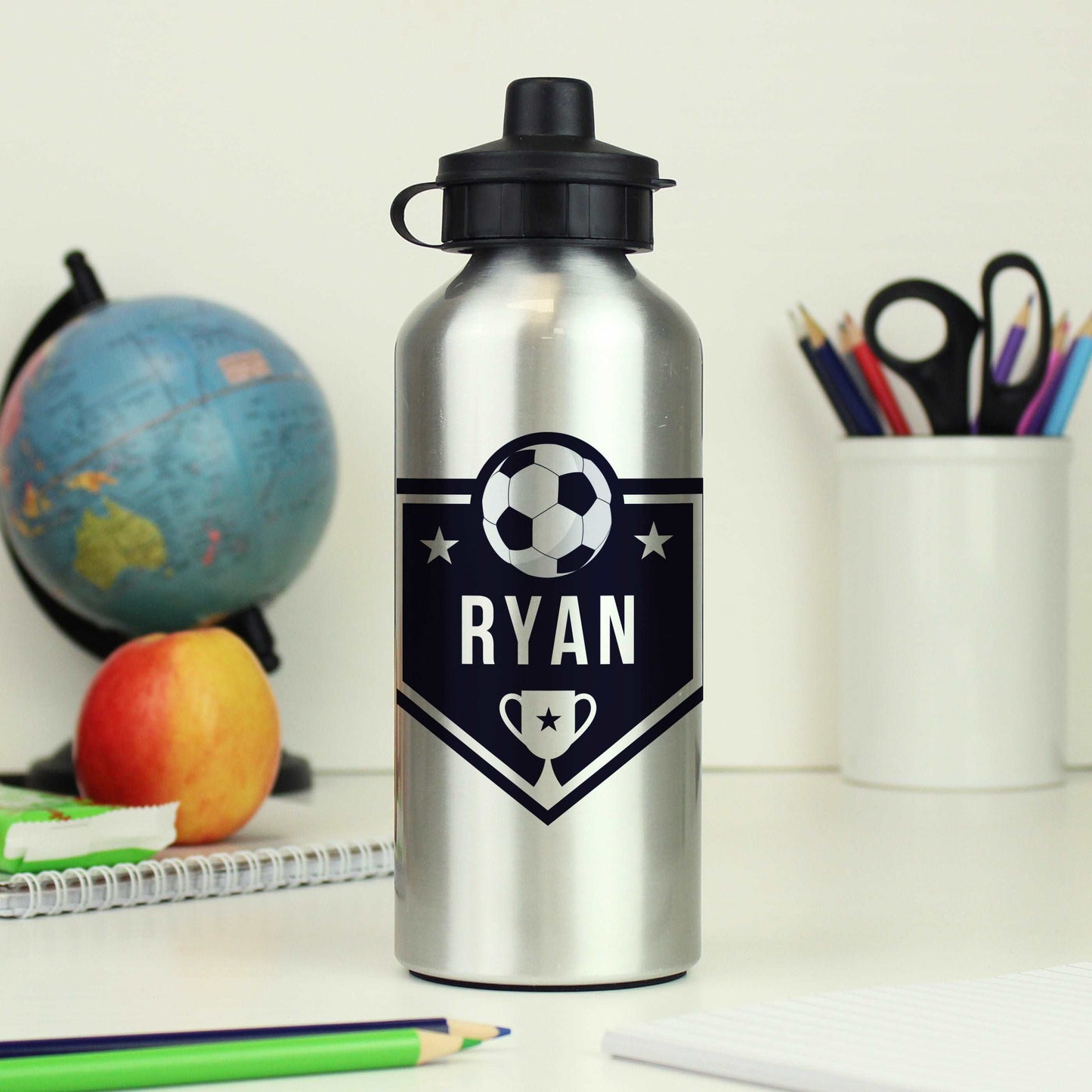 Football Silver Drinks Bottle Personalised