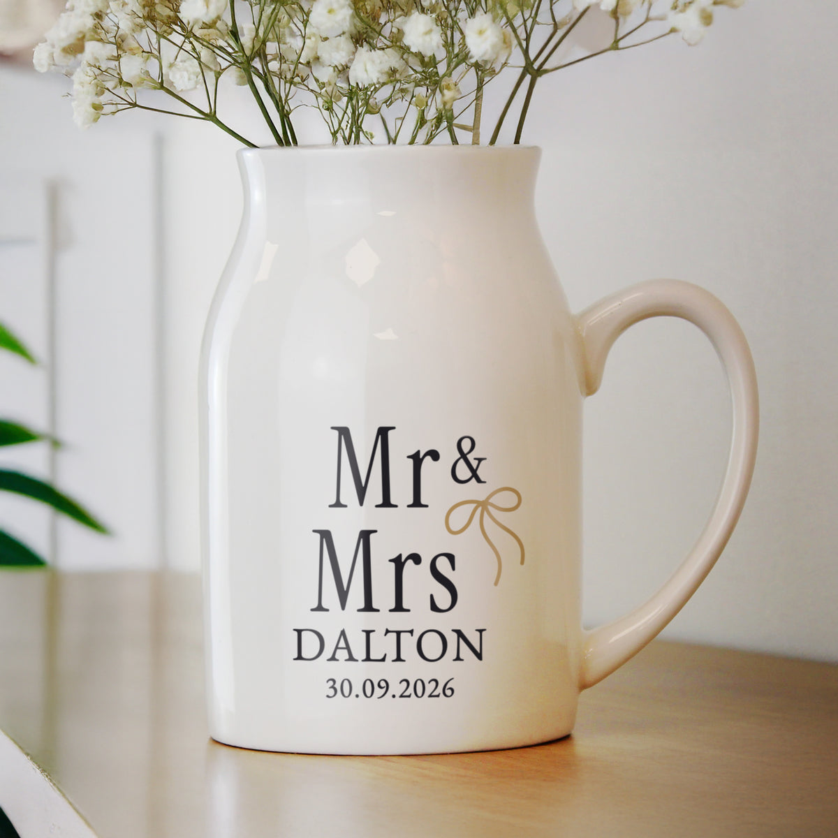 Personalised Black & Gold Couples Jug Vase