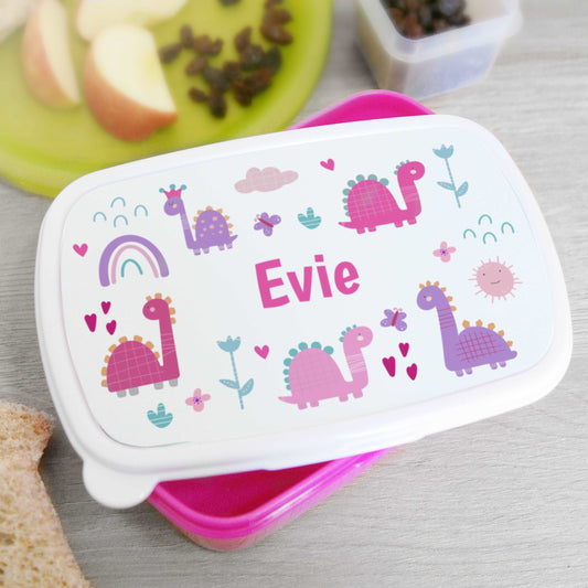 Girly Dinosaurs Name Only Pink Lunch Box