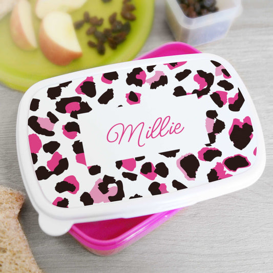 Leopard Print Name Only Pink Lunch Box
