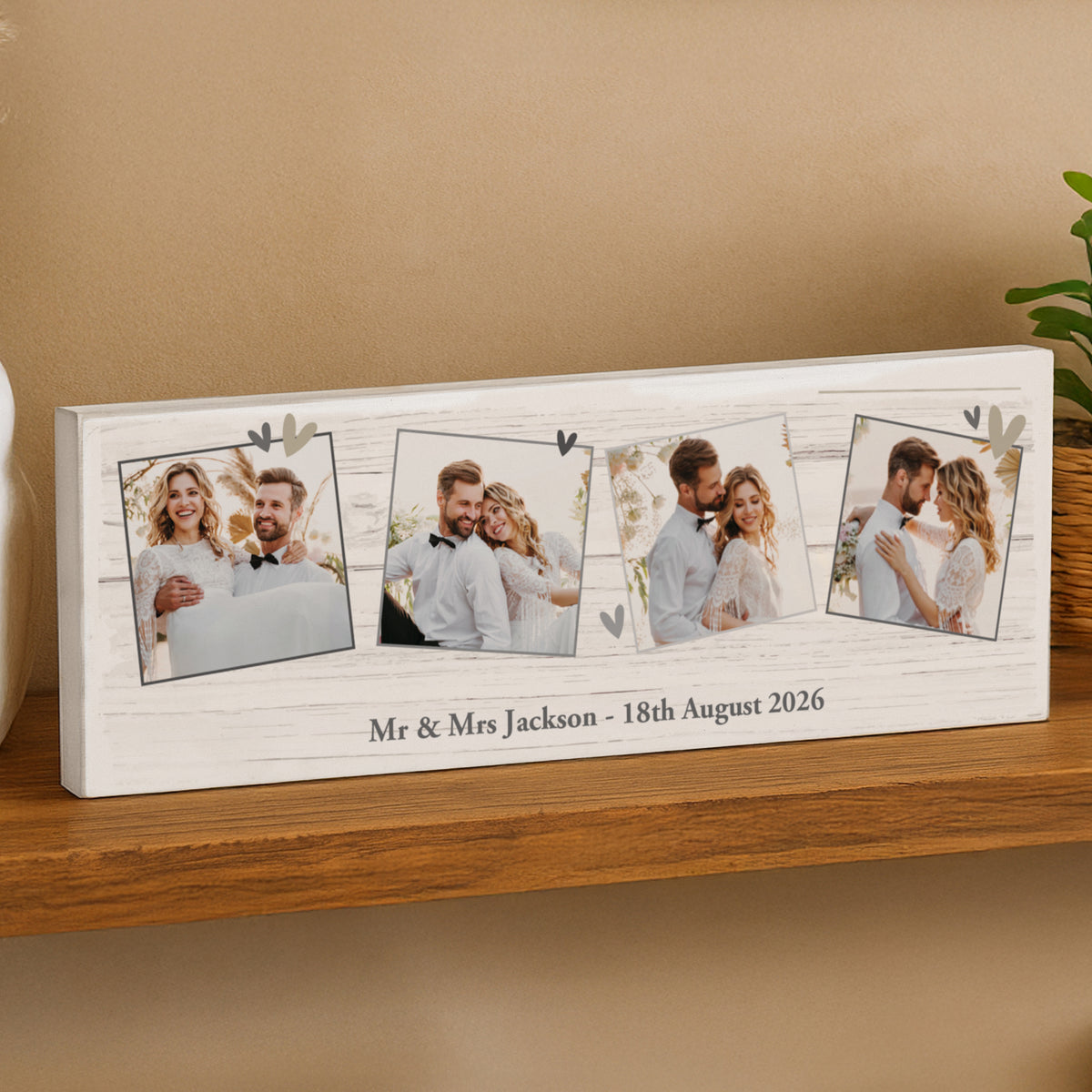 Personalised Photo Upload Hearts Mantel Block