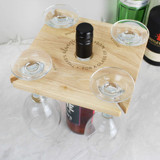 Personalised ...Time For a Glass of Wine Four Wine Glass Holder & Bottle Butler By Sweetlea Gifts