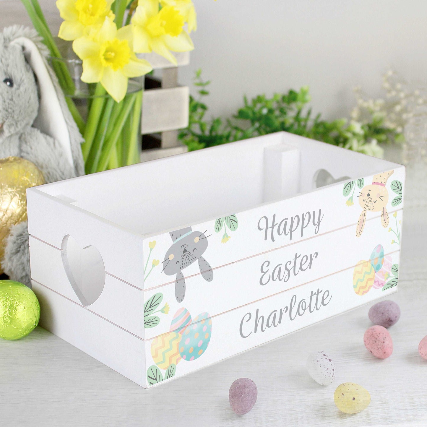 white wooden personalised Easter Crate By Sweetlea Gifts