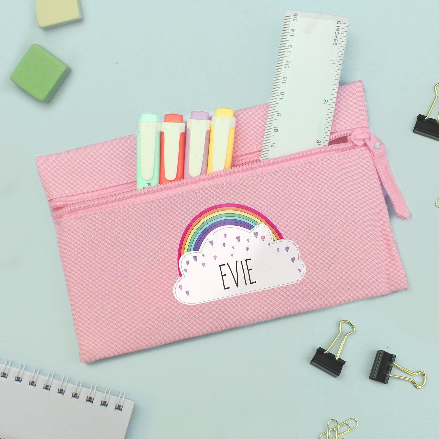 Rainbow Pink personalised pencil case