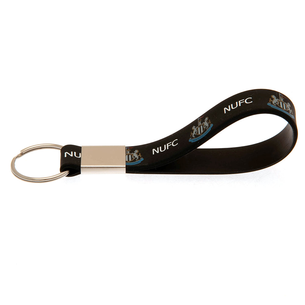 Silicone strap keyring with silver colour metal band and split ring