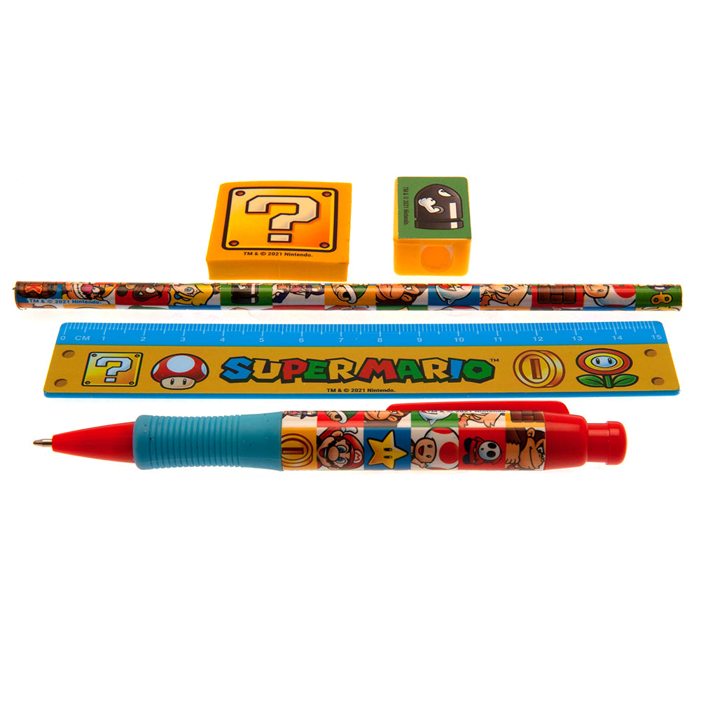 Everyday 5 piece stationery set, Vibrant, colourful Super Mario themed design