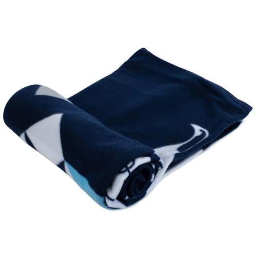 Navy blue particle design soft and warm fleece blanket, Features a large Spurs club crest