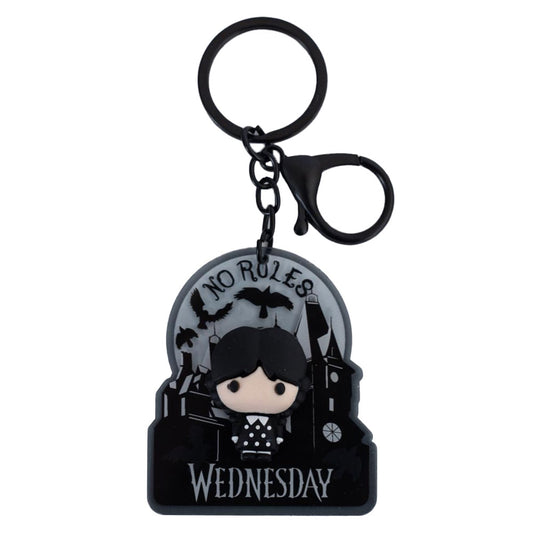 3D Chibi style Wednesday keyring with a chain and lobster claw attachment