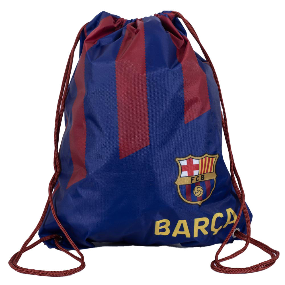 Stripe design gym bag featuring Barca text and a full colour crest