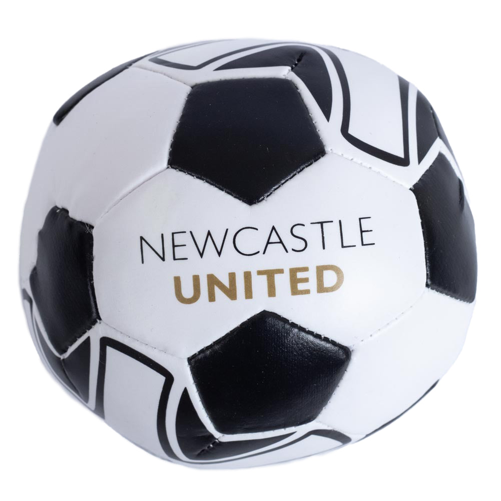 Textured mini soft ball, ideal for indoor practice, Black and white ball featuring the Newcastle United FC crest and text in two positions