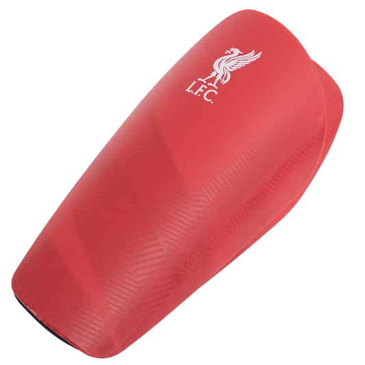 Red fuse design slip in shin guards featuring a white Liverbird crest
