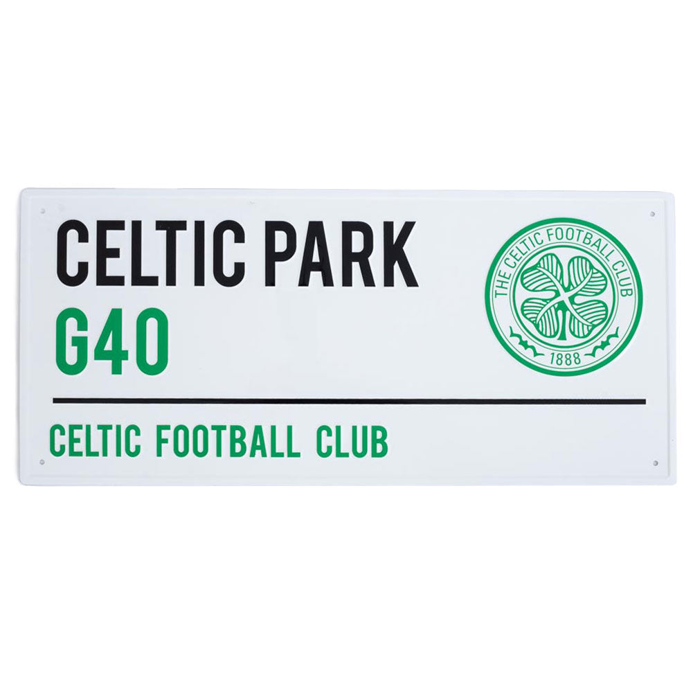 Gloss finish design stamped metal wall sign, Celtic Park street sign, the home of Celtic FC on a white background