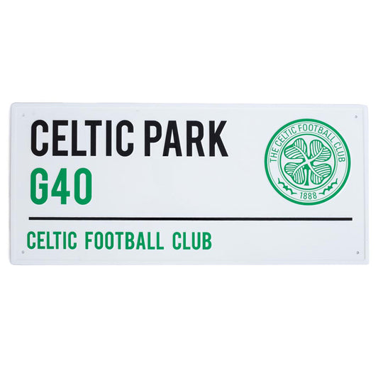 Gloss finish design stamped metal wall sign, Celtic Park street sign, the home of Celtic FC on a white background