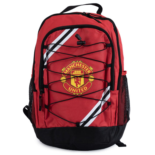 Core stripe design backpack featuring MUFC club crest , Padded back panel for comfort with adjustable shoulder straps and a carry strap