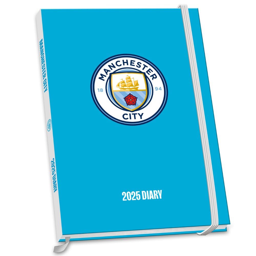 Light blue hardback 2025 week to view diary, Featuring a full colour Manchester City crest