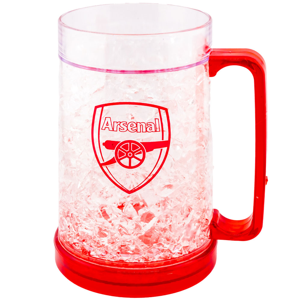 Frosted effect double walled gel filled freezer mug, Featuring red base, handle and Arsenal FC club crest