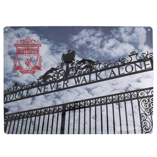 Large metal stadium photo sign featuring the iconic Shankly Gates