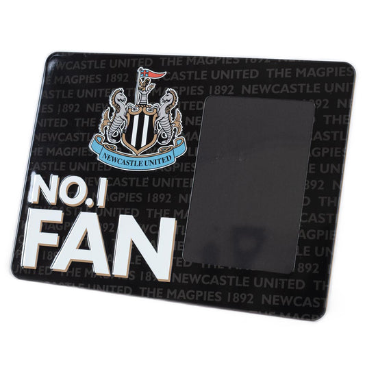Sturdy metal photo frame sign featuring the Newcastle United crest and No.1 FAN in bold white text
