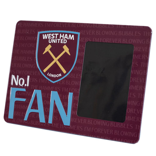 Sturdy metal photo frame sign featuring the West Ham crest and No.1 FAN in bold text