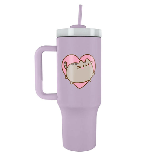 Pastel coloured Pusheen themed 40oz thermal tumbler, ideal for Pusheen fans of all ages