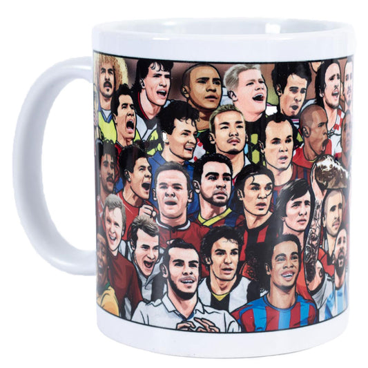 Ceramic everyday coffee mug, Features images of classic football legends from recent years