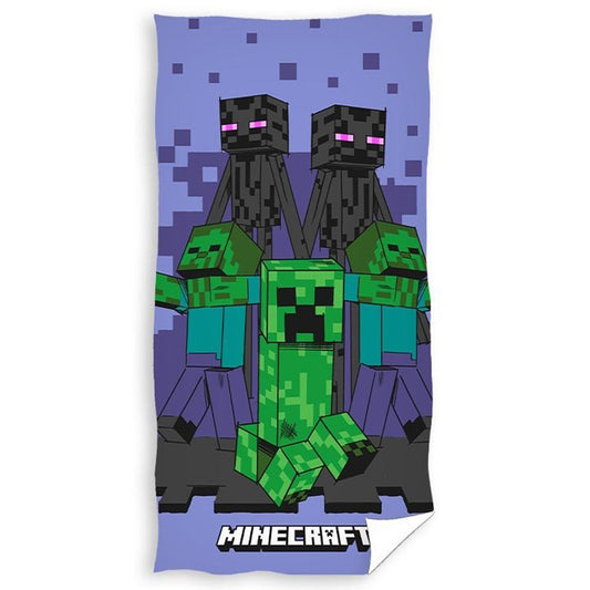 Large soft to touch velour beach towel, Purple and green towel featuring images of Creeper in action